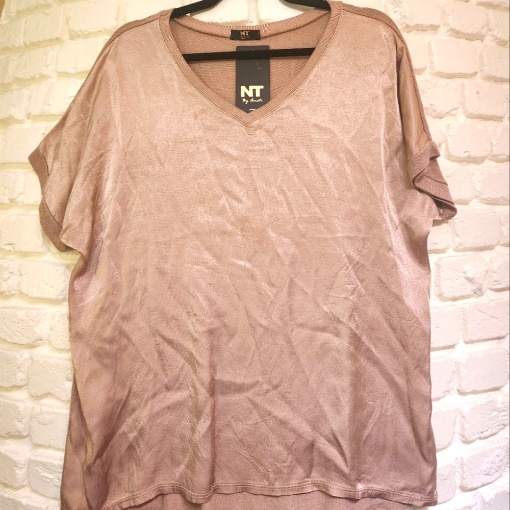 NT By Amati Made In Italy Rose Lighweight Knit V Neck Tunic Top One Size